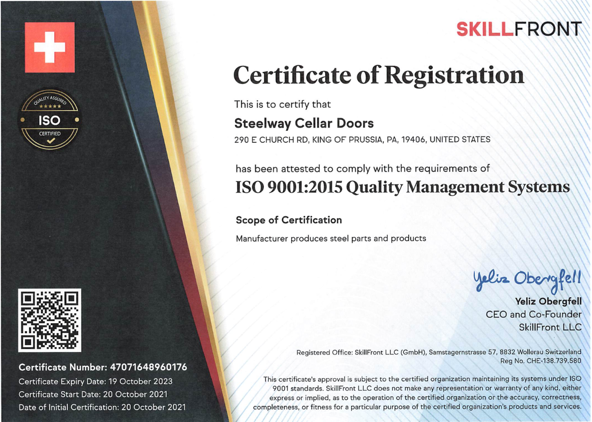 Steelway Laser Cutting is ISO certified