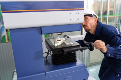 an engineer using a laser cutting machine 