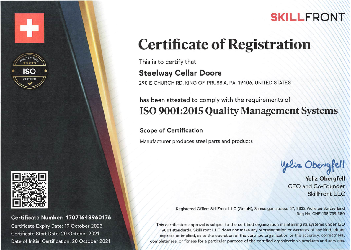 Steelway Laser Cutting is ISO Certified